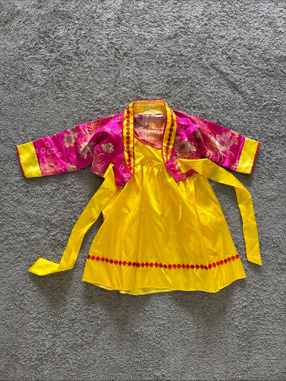 Girls Yellow & Pink Traditional Formal Dress with Embroidered Jacket